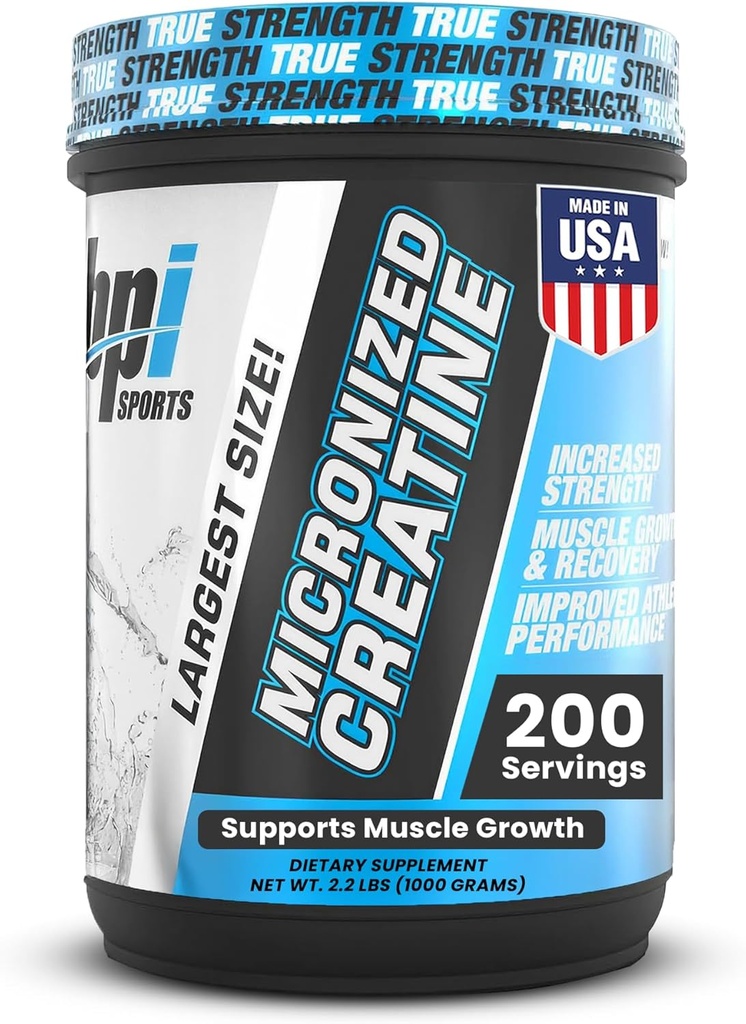 BPI Sports Micronized Creatine - Boost Strength, Reduce Fatigue - Lean Muscle Support med kreatinmonohydrat - Osmakad pulver för återhämtning, uthållighet och prestanda (200 portioner)