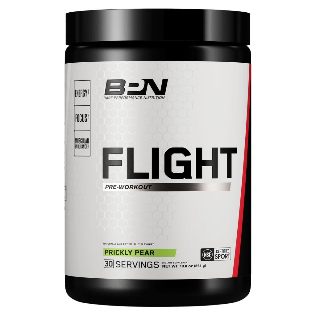 BARE PERFORMANCE NUTRITION BPN Flight Pre Workout, Supports Energy and Mental Focus, Improved Endurance & Muscle Pumps with CarnoSyn® Beta Alanine, Prickly Pear, 30 Servings