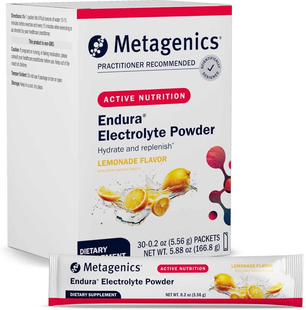 Metagenics Endura - Vitamin C və E ilə Elektrolyte Balance Toz - Recovery & Performans üçün sodyum və Pium ilə Hydration Packets * - Gluten-Free - Limonade Flavor, 30 Packets