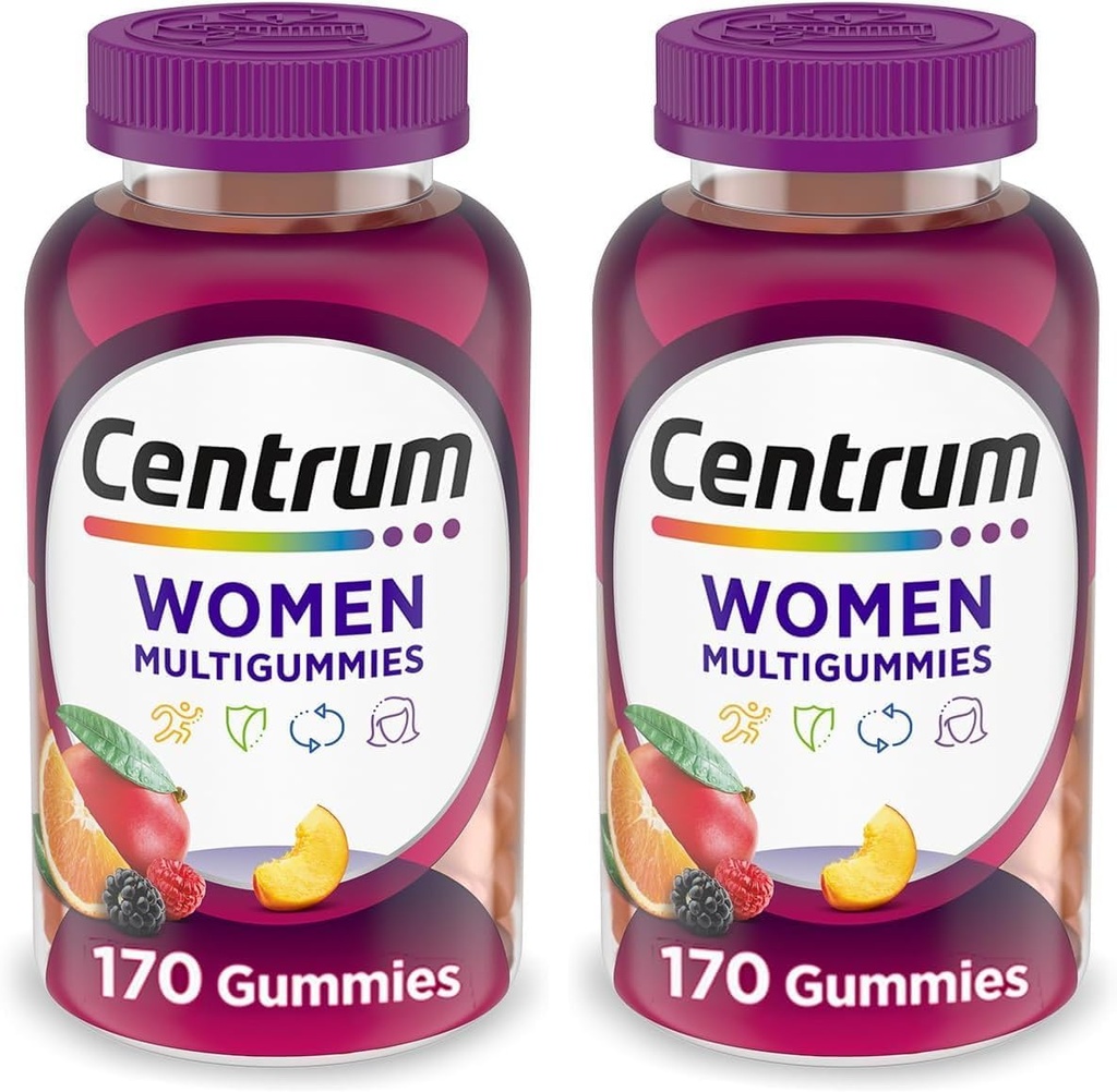 Centrum MultiGummies Gummy Multivitamín pre ženy, Multivitamínový/Multiminerálny doplnok s vitamínom D3, B Vitamíny a antioxidanty, rozmanitá ovocná aróma - 170 grófov (balík 2)