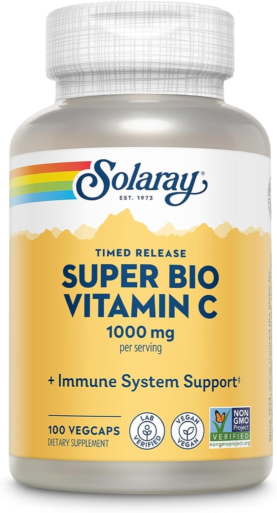 SOLARAY Super Bio Buffered Vitamin C 1000mg, Two-Stage, Časované uvolnění Vitamin C s bioflavonoidy, Imunitní Supplement - Vysoká absorpce, Vegan, 60 denní záruka, 50 Služební, 100 VegCaps