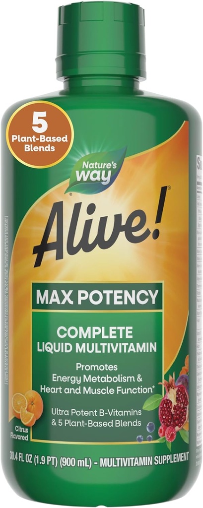 Naturens vei levende! Maks potens Komplett flytende multivitamin for kvinner og menn med antioksidant Beta Caroten, vitaminer C & E og matbaserte blandinger, Citrus flavored, 30,4 Fl Oz