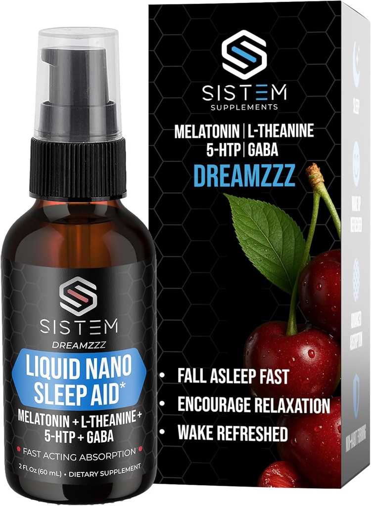 Liquid Nano Sleep Aid Spray with Melatonin, GABA, L-Theanine, 5-HTP Supplement Blend, Promotes Calm, Restful Sleeping & Restoration, Liquid Sleep Aid for Adults, Dreamzzz by Sistem