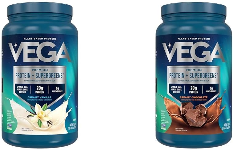 Vega Protein & Greens Bundle, Chocolate + Baunilha (25 Servings Each) - Planta Based Protein Powder, Keto-Friendly, Sem glúten, Não lácteos, Vegan, Non Soy, Não OGM, Lactose Livre