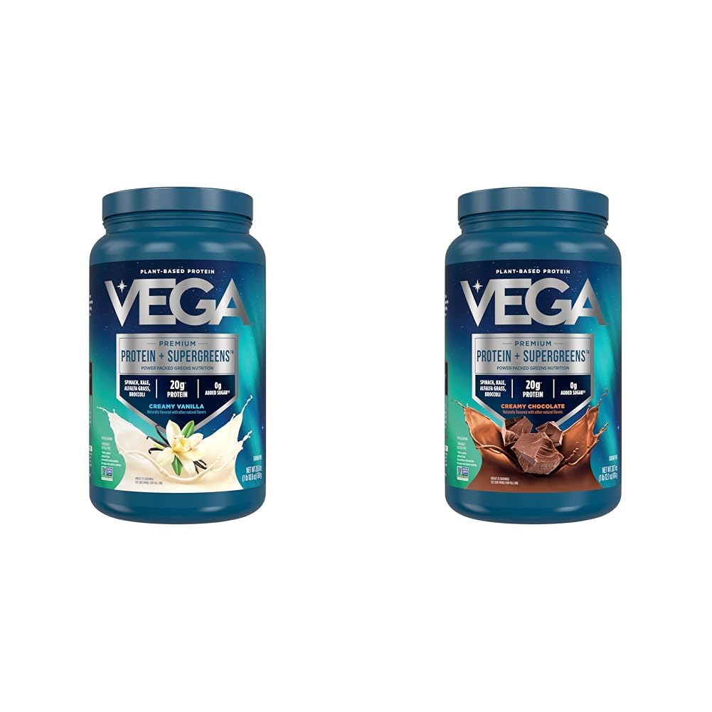 Vega Protein & Greens Bundle, Chocolate + Vanilla (25 Servings Each) - Plant Based Protein Powder, Keto-Friendly, Gluten Free, Non Dairy, Vegan, Non Soy, Non GMO, Lactose Free