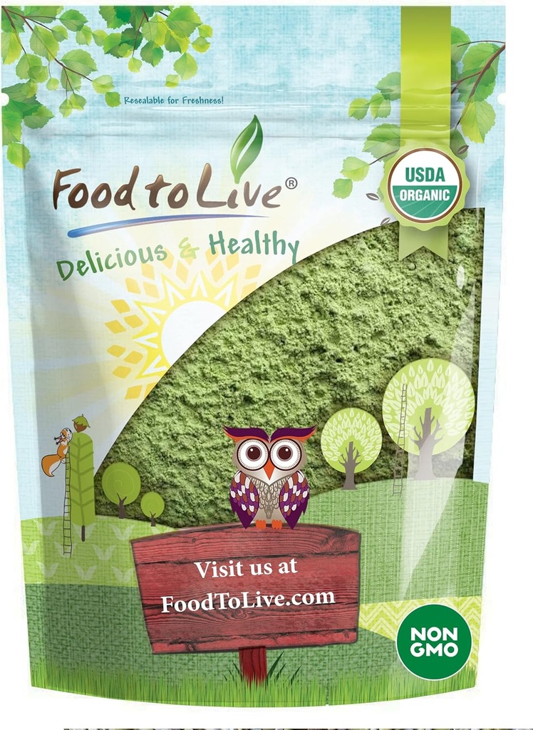 Food to Live Organic Wheatgrass Powder, 4 Ounces — Non-GMO, Whole-Leaf, Raw, Non-Irradiated, Pure, Vegan Superfood, Bulk, Great for Juice, Rich in Fiber, Chlorophyll, Fatty Acids and Minerals