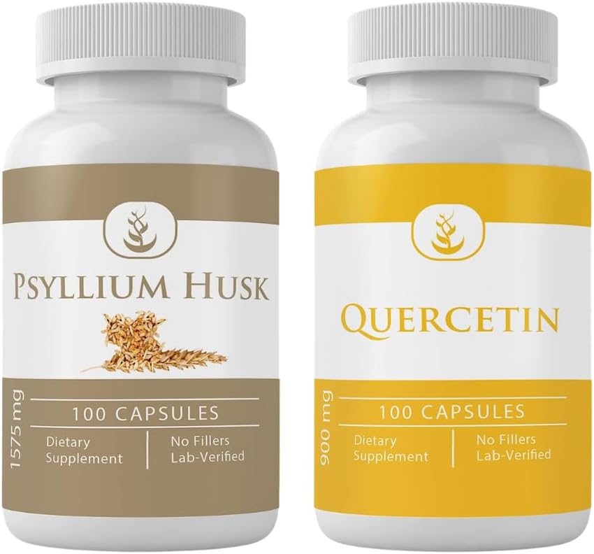 Psyllium Husk & Quercetin קפסולת Bundle (100 קפסולות כל אחד), לא תוספות או מילויים, מעבדה מאומתת