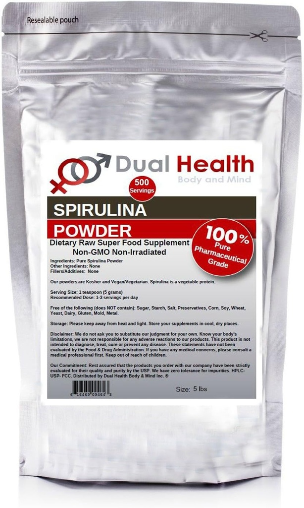 Dual Health Body & Prod Pure Spirulina milteliai (5 lbs) Nešvitinamas baltymas Maisto papildai