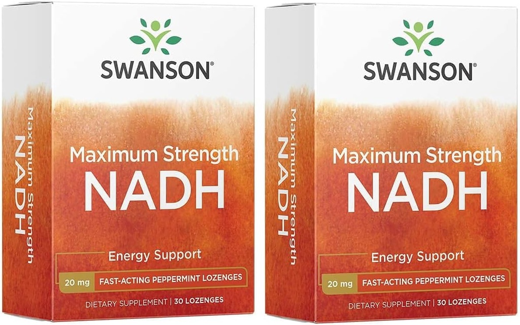 Swanson Máxima forza NADH - activando rapidamente Peppermint Lozenges para promover a saúde cerebral e apoio enerxético - Vitamina B3 Coenzime para axudar a combater a fatiga - (30 comprimidos, 20mg cada un) 2 Pack