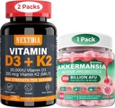 Vitamina D3 20.000 IU + K2(MK7) 200mmcg Softgels + Akkermansia Probiotics Gickes amb Prebiotics Fiber