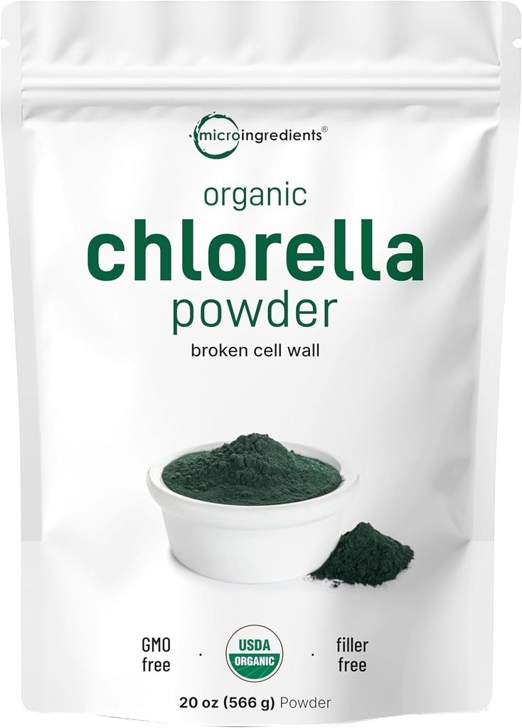 Mikro ingredience Organic Chlorella Powder, 20 Ounces CLAS124; Broken Cell Wall for Complete Absorption CLAS124; Raw Superfood Supplement, Rich in Protein & Vitamins CLAS124; Non- GMO, Vegan, Non- Ozářené
