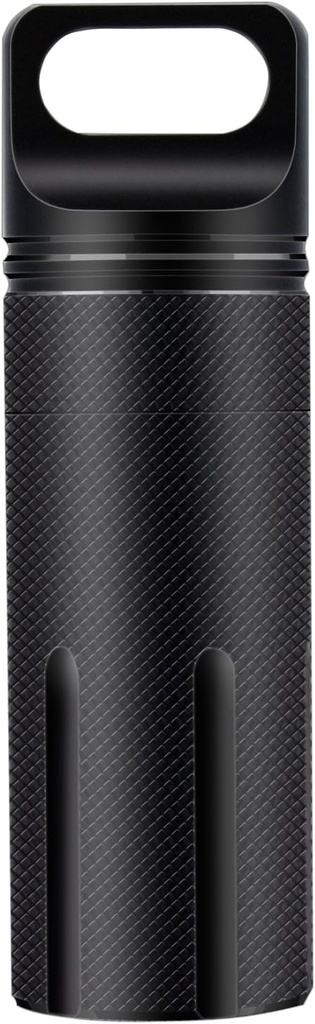 SHD Outdoor EDC Pill Box Container, Schwarz Aluminiumlegierung Einzelkammer Kapsel wasserdicht Pillenhalter Fall für Wandern Camping