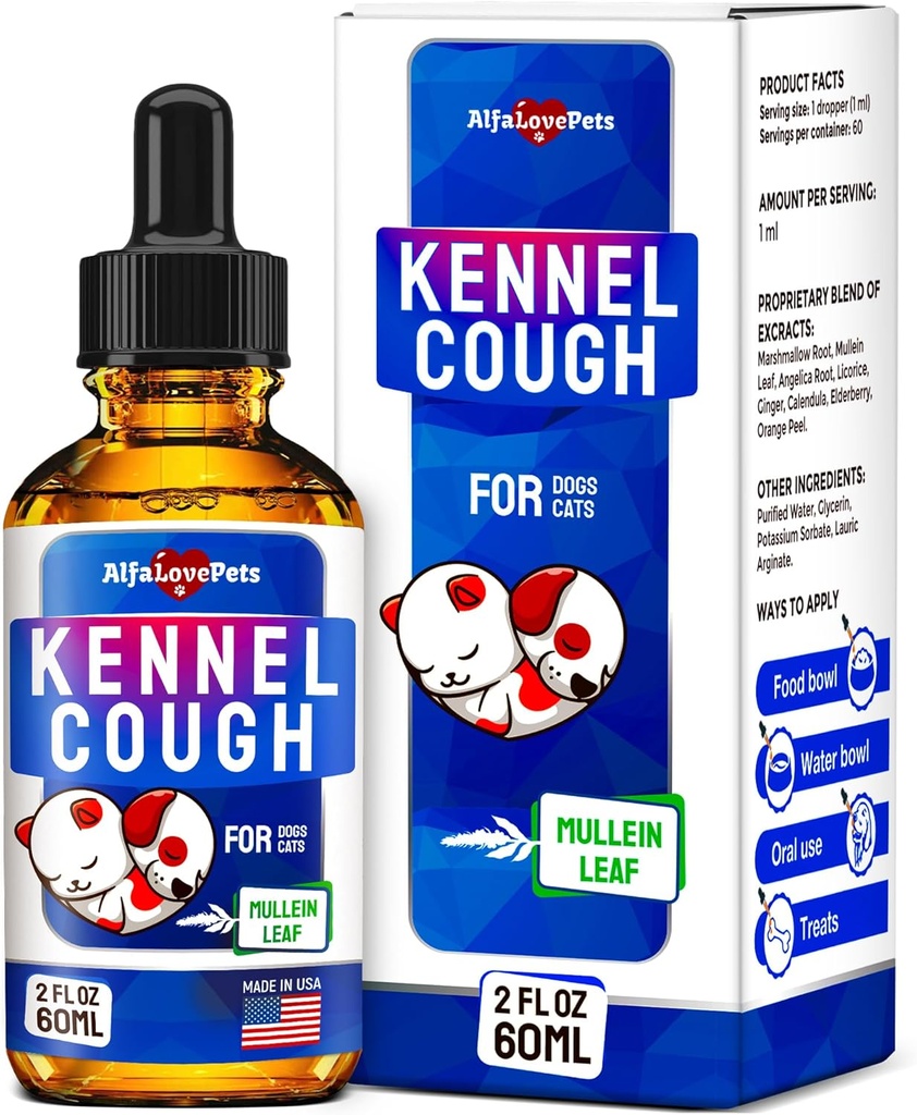 Kennel Cough Šunims ir katėms - Šunų Cough Supupuptive Padeda Alergija, Runny Nose, Čiaudulys - Visos veislės & Dydžiai - Mullein Leaf ir Calendula - 2 Oz