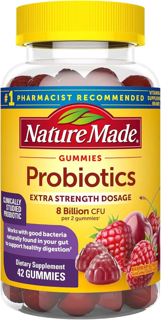 Probióticos hechos de la naturaleza Dosificación de fuerza extra, Probióticos para Mujeres y Hombres 8 Billones CFU por 2 Gummies, 42 Gummies Probióticos, 21 Day Supply