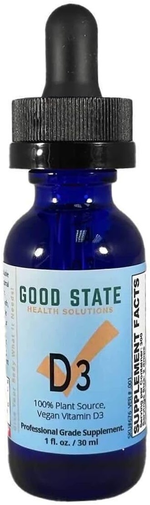 채식 비타민 D3 by Good State | 앨게 원천 100 % 식물 | Vegan Professional Grade Supplement | 1 유체 오운스 유리 병 | 300 인분
