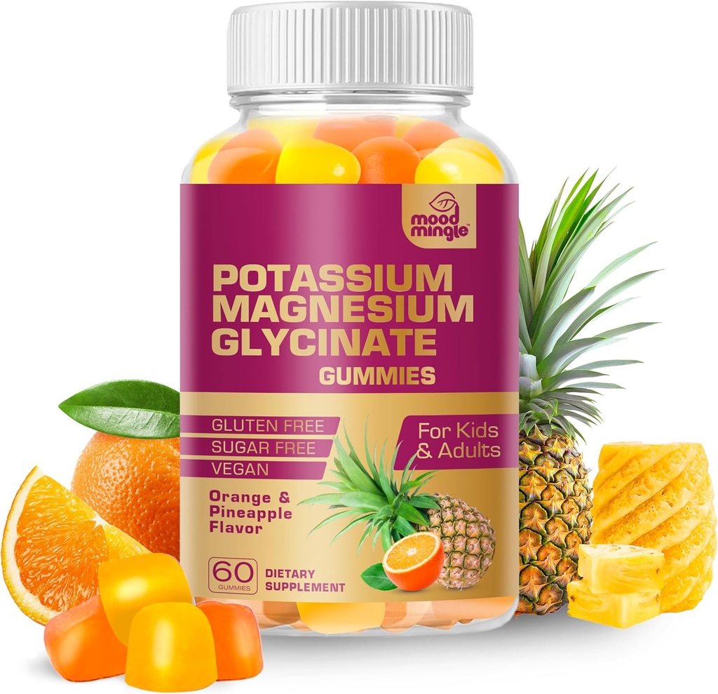 Mood Mingle Potasium Magnesium Glycinate Summies - Potassium Chews Hirupsi Tinggi - dengan Calcium Vitamin B6 B12 C D3 K2 - Vegan Sugar- Bebas Glusi Gratis untuk Anak Dewasa