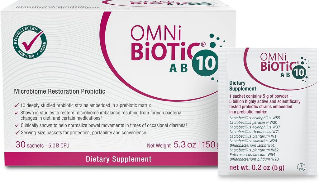 OMNi BiOTiC AB 10 - Klinika Tested Restorative Probiyotik - Supports və Diarrhea üçün digestive Probiyotik - Vegan, Hipoallergenik, Non-GMO (30 Daily Packets)