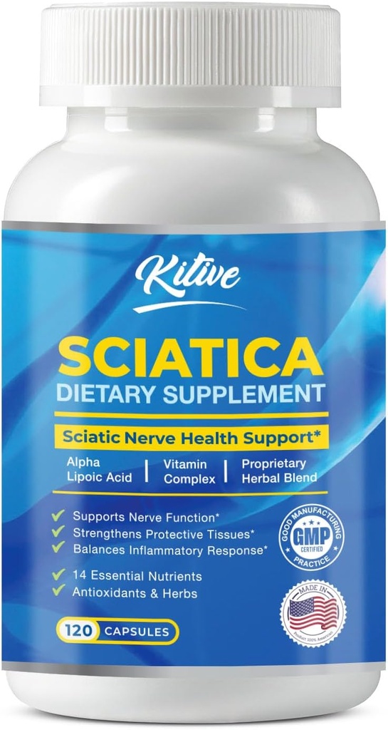 Sciatic Nerve Relief Supplement, Advanced Support Formula för Nerve Health, Alpha Lipoic Acid, Vitamin Complex, 120 kapslar, tillverkade i USA