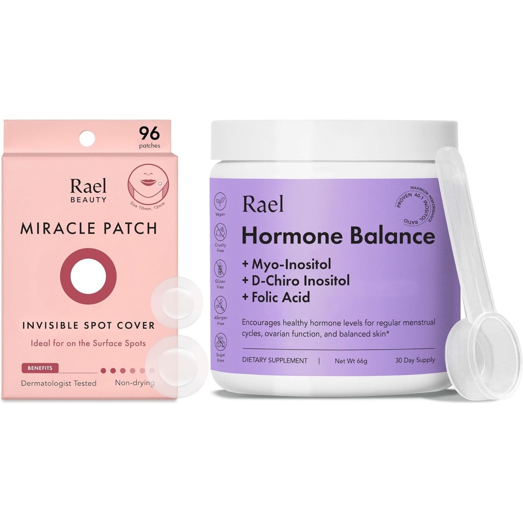 Rael Bundle - Invisible Spot Cover Pimple Patches (96 Count) & Hormone Balance Supplement for Women, Fertility & Ovarian Support (30 Day Supply)