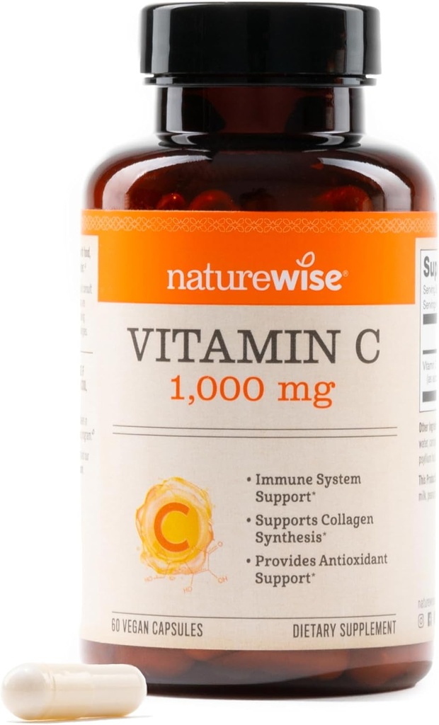 NatureWise Vitamina C 1000mg Cápsulas - Força extra Vegan Vitamina C para Antioxidante diário e suporte imunológico - Não-GMO, EUA Fabricado - 60 Cápsulas[60-Day Supply]