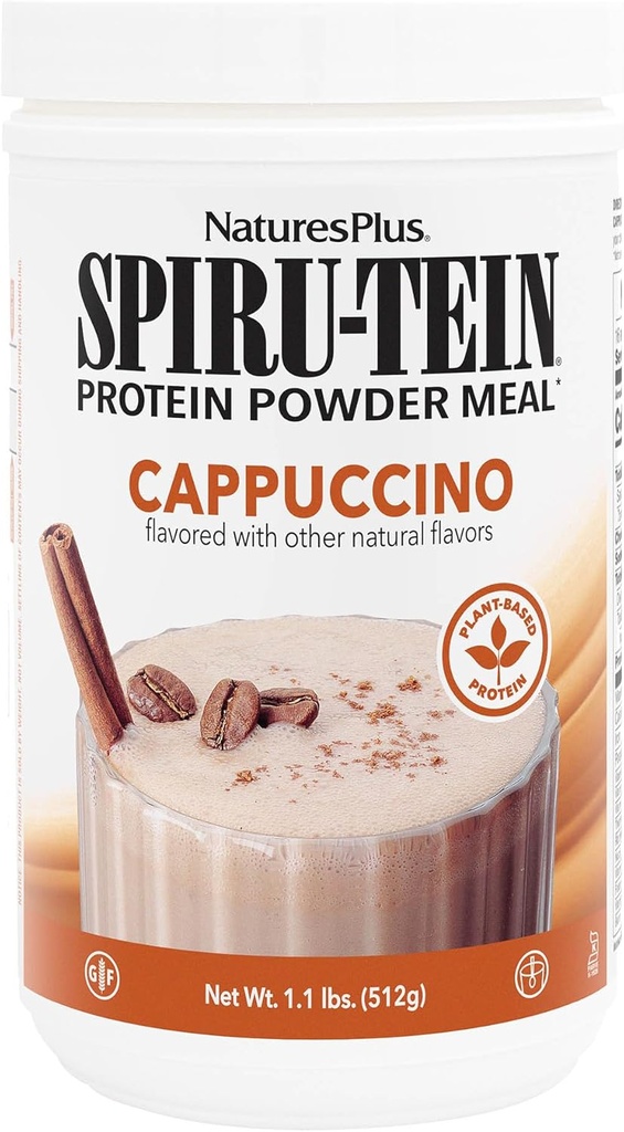 NaturesPlus SPIRU- TEIN Shake - Cappuccino Flavor - 1,1 lbs, Spirulina Protein Powder - Plant Based Meal Replacement, Vitamíny a minerály pro energii - Vegetariánské, gluten- Free - 16 Služeb