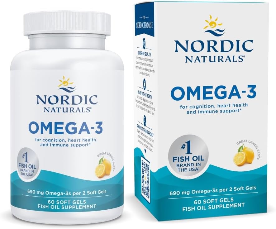 Nordic Naturals אומגה 3, Lemon Flavor - 60 Soft Gels - 690 מ"ג אומגה 3 - שמן דגים - EPA & DHA - Immune Support, Brain & Heart Health, Optimal Wellness - Non-GMO - 30 משרתים