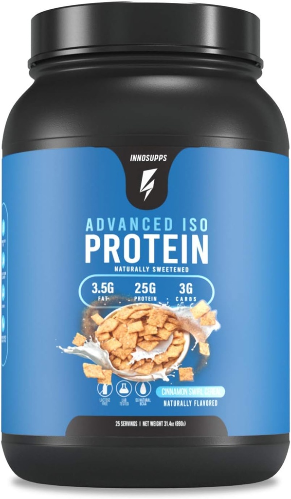 Inno Supps Advanced Iso Protein - 100% Whey Isolate Protein Powder, No Artificial Sweeteners, Low Fat, Low Carbs, 25g of Protein, Hormone Free, Gluten Free, Soy Free - 25 SVGS(Cinnamon Swirl Cereal)