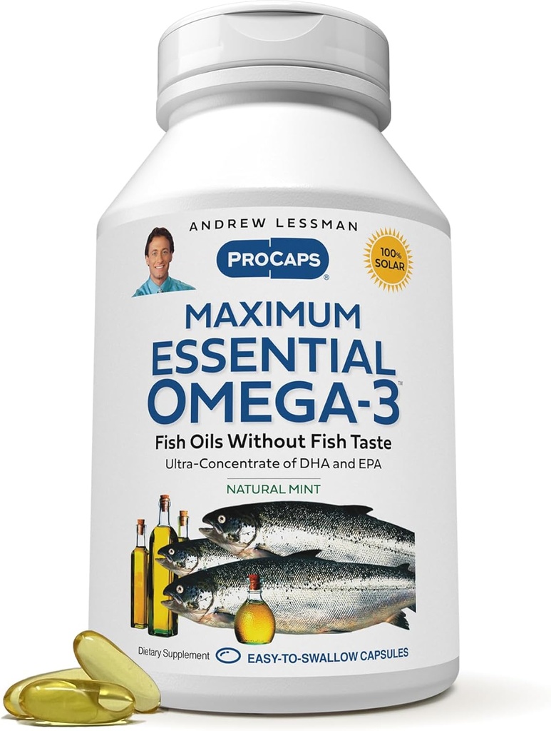 ANDREW LESSMAN Máximo Essential Omega-3 Mint - 30 Softgels - Óleos ultra-puros, de alta potência Omega-3. Alta DHA, sem problemas estomacais, sem contaminantes, sem mercúrio. Pequeno fácil de engolir Softgels