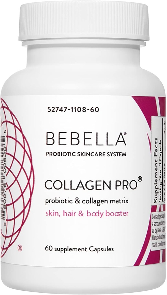 Bebel Collagen Pro-Probiotics & Collagen פפtides אני משפר את Gut & Skin Barrier להפחית את Inflammation, תומך עור בריא, שיער וציפורים w / Zinc VIT C Hyaluronic Acid 60 קפסולות