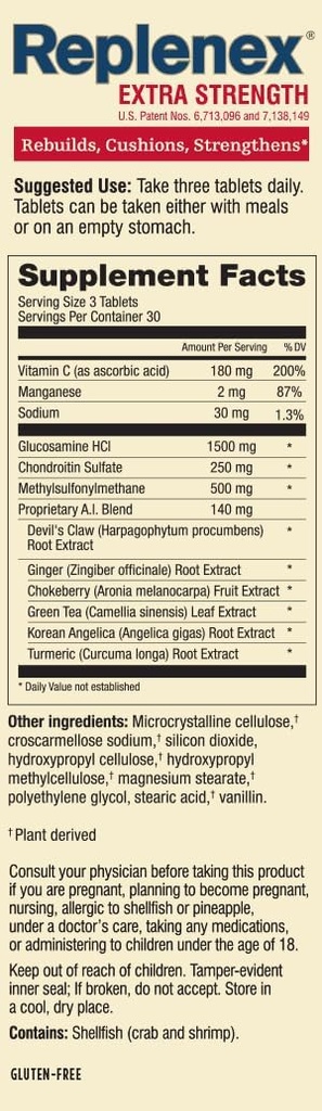 Melaleuca Repliex újjáépíti a közös egészségügyet. Glukozamin. Kalcium. (90 tabletta)