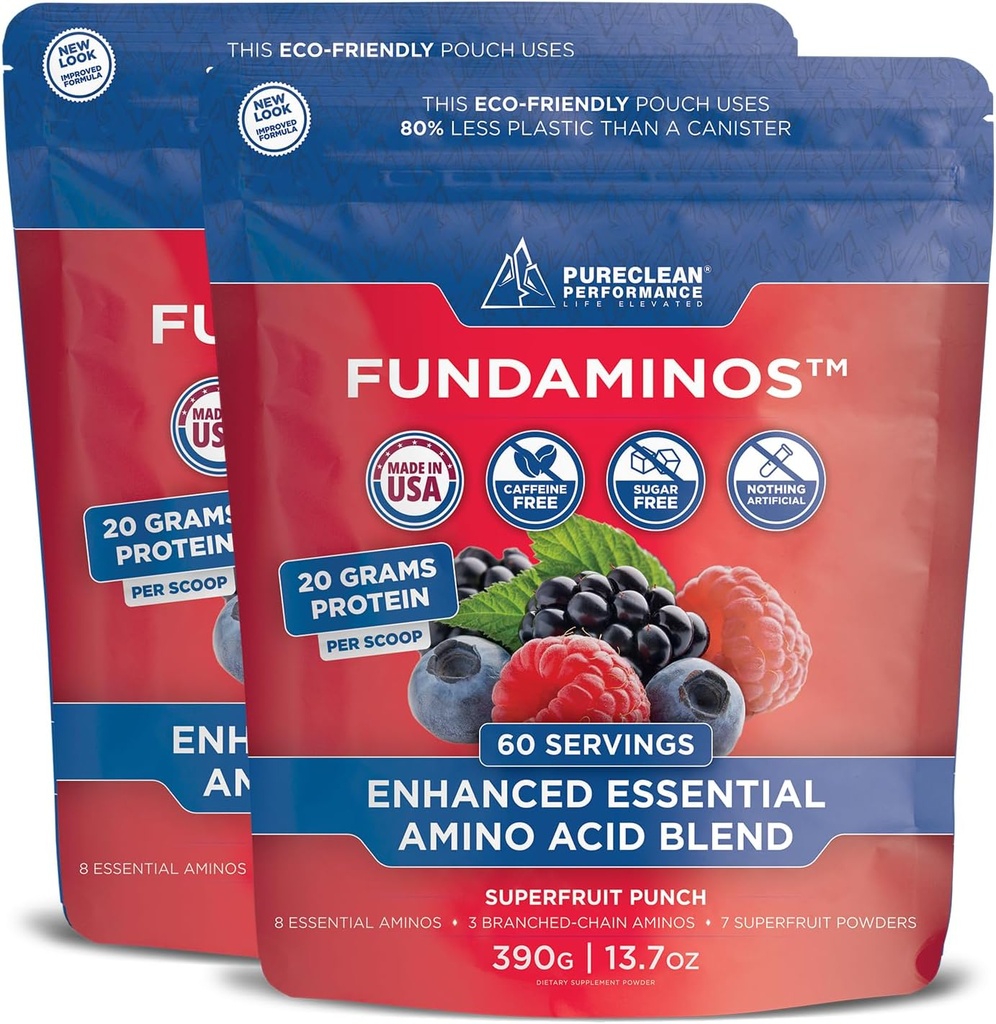 FundAminos Organic EAA Powder Blend 124; Plant- based Essential Aminos for Everyday Vitality, Health Aging & Balanced Nutrition PHI124; Gluten Free, Non- GMO, Clean Label - 2 tašky (60 Servings)