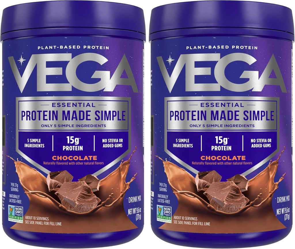 Vega Protein Made Simple, Cioccolato Oscuro - Stevia Free Vegan Protein Powder, Plant Based, Healthy, Gluten Free, Pea Protein per Donne e Uomini, 9.6 oz (Packaging May Vary) (Pack of 2)