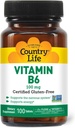 Country Life bitamina B-6, Energia eta Nerbio-sistema onartzen ditu, 100mg, 100 Vegan kapsulak, Gluten libre, Certified Vegan, Halal, Ez-GMO Verified...