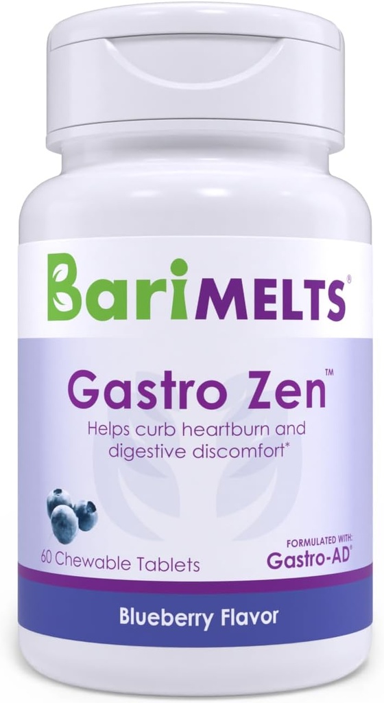 BariMelts Gastro Zen® with Gastro-AD®, 60 Chewable Tablets (1-Month Supply), Postbiotics for Heartburn Relief and Gut Health After Bariatric Surgery​