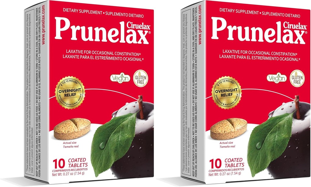 Prunelax Ciruelax Regular Strength Laxative Tablets - Natural-Ingredient Based Laxative for Occasional Constipation, Predictable Overnight Relief with Senna Leaf Extracts, 8-12 Hr Fast-Acting - 10ct