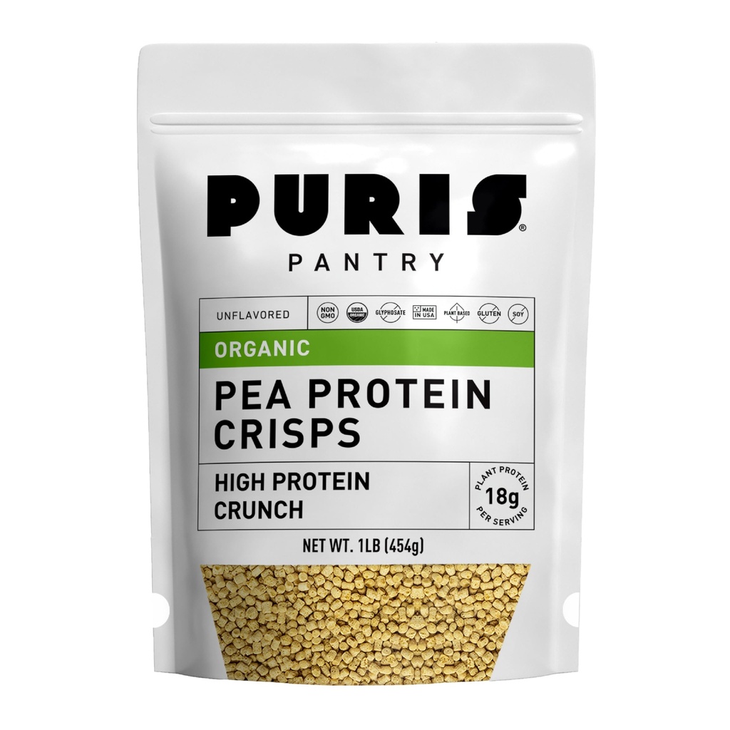 PURIS Organic Pea Protein Crisps, Certified Organic Pea Protein Isolate, Keto Protein Crunch, Made 100% in The USA, Non-GMO, Gluten Free, No Sugar, No Soy, 18g Protein, 7g Carbs, Unflavored