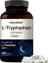 NatureBell L Tryptophan 1300mg com L Theanina 200mg, 300 Cápsulas – Forma Ativa Livre, Suplemento Baseado em Planta – Fórmula calma, Suporta Relaxamento – Não-GMO e Sem Glúten