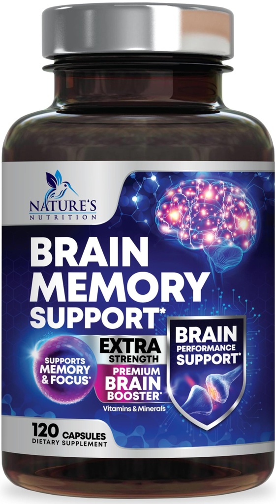 Brain Memory Supplement Pills - 3X Strength Nootropics for Concentration, Clarity & Focus Support - Brain Health Cognitive Vitamins with Bacopa, Phosphatidylserine & DMAE, Brain Booster - 120 Capsules