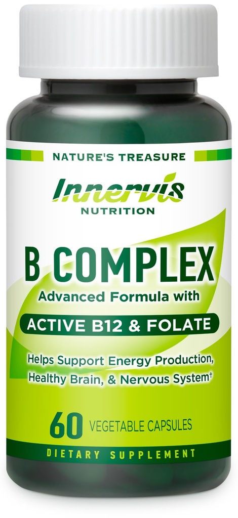Bioactive B Complex with Active B12 & Folate – Supports Energy, Brain & Nerve Health, 60 Vegan Capsules