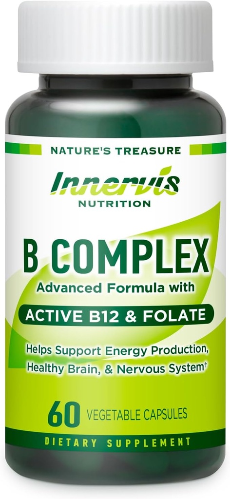 Bioactive B Complex with Active B12 & Folate - Wspiera energię, zdrowie mózgu i nerwów, 60 Kapsułek wegańskich
