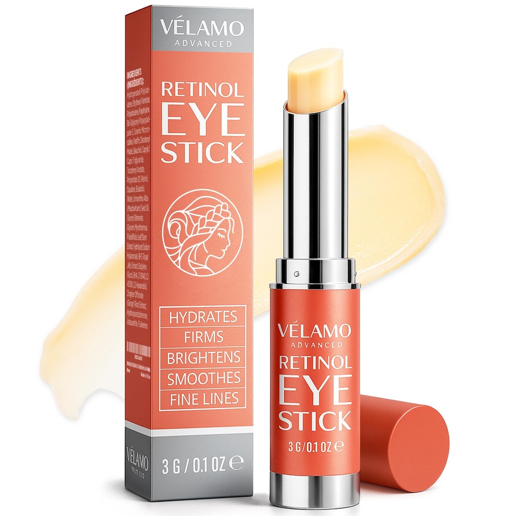 VELAMO ADVANCED Retinol ochi Balsam stick cu Bakuchiol: sub crema ochi pentru cercuri întunecate și Puffiness - Anti imbatranire reduce liniile fine riduri sub pungi ochi în 4-8 săptămâni 0.1 OZ/3g