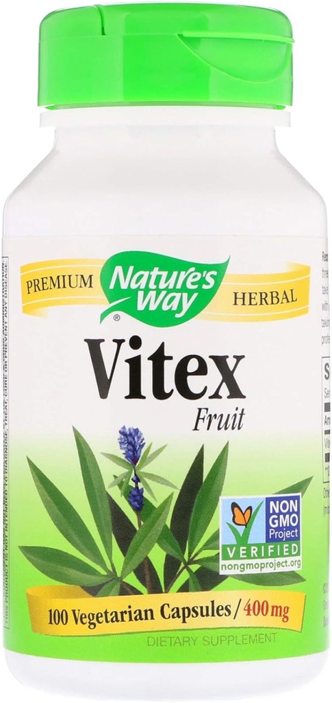 Nature's Way Vitex; 400 mq; Qeyri-GMO Project proqram; TRU-ID Sertifikalı; 100 Vegetarian Capsules, 2 paketi