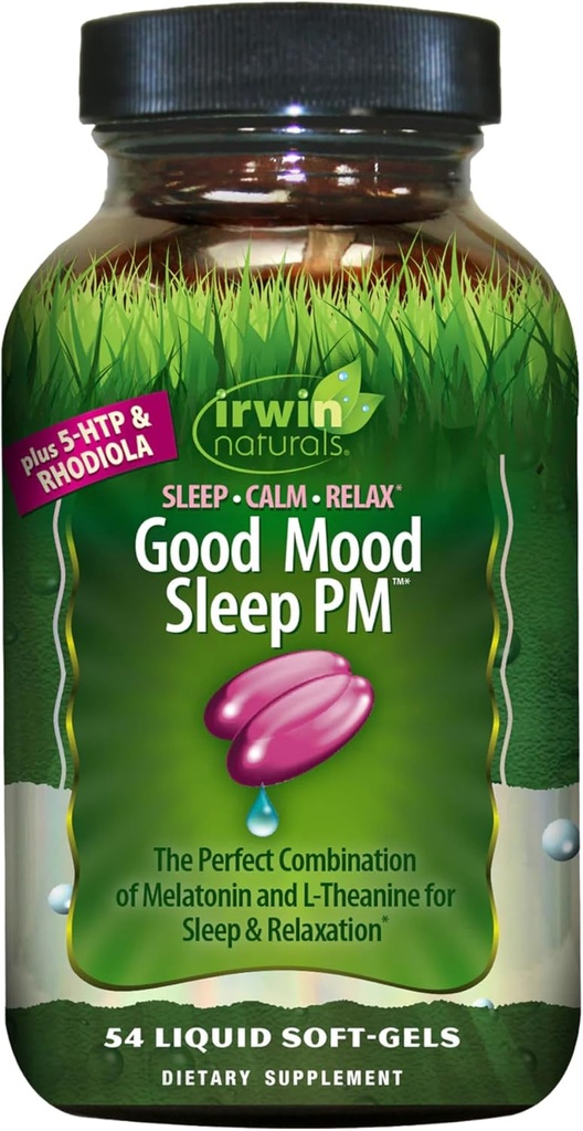 Irwin Nacerals Good Mood Sleep PM - 54 Liquid Softgels - dengan Melonatin dan L-Theanine untuk istirahat & Relaxation - 18 Total pelayan