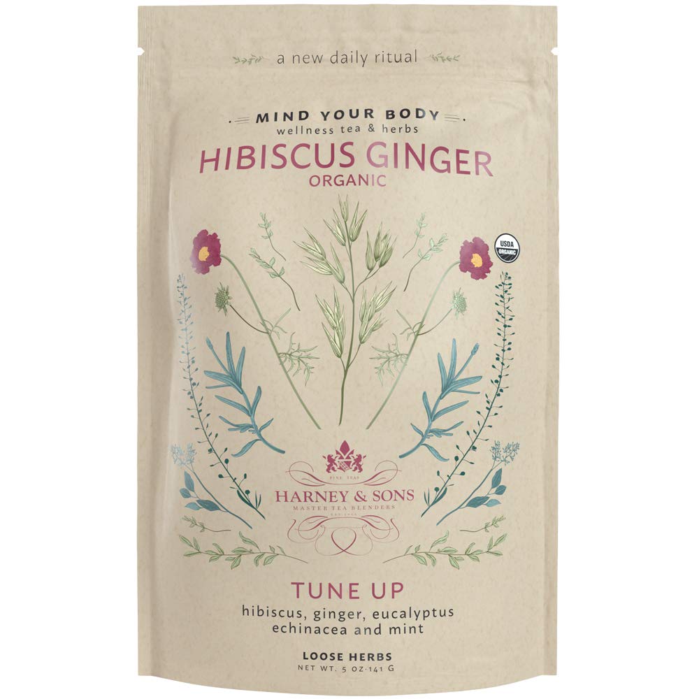 Harney & Sons Organic Hibiscus Ginger Tune- Up Wellness Blend, s Eucalyptus, Echinacea a Mint, 5 oz bag