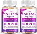 MultiCollages Peptides Softl - tipus I, I, III, V, X - Hidrol·lant Collage Peptides amb Biokin, Vitamina C, àcid Hyalurònic, ajuda al cabell Skin, Gras-Fed, No-GMO, 60 Softlyl, 2 paquet