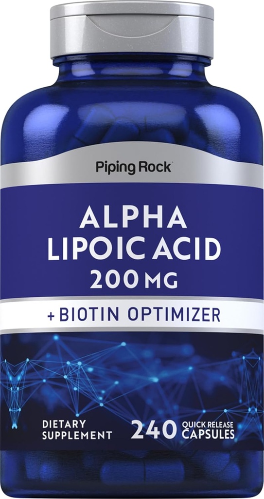 Piping Rock Alpha Lipoic Acid 200mg | 240 kapslar | Plus Biotin | Non-GMO, Gluten Free Supplement