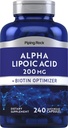Piping Rock Alpha Lipoic Acid 200mg Bio 124; 240 kapsułki 124; Plus Biotin Bio 124; Non-GMO, Gluten