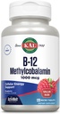 KAL Vitaminas B12 Metilkobalaminas 1000µg, sveika energija, metabolizmas, nervo ir raudonųjų kraujo ląstelių palaikymas, greitas tirpinimas Activelt, didelė absorbcija, vegetaras, natūralūs aviečių, 120 Serv, 120 Micro Tabs