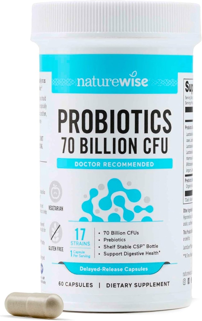 Naturalesa probiotics 70 milions de dòlars CFU - 17 Strans + Prebiotics Orlandic - Imne, suport de salut Digest i Gutida per Dones i homes -rian, Vegeta-Free, No gGMO - 60 Capsules[2-Month)