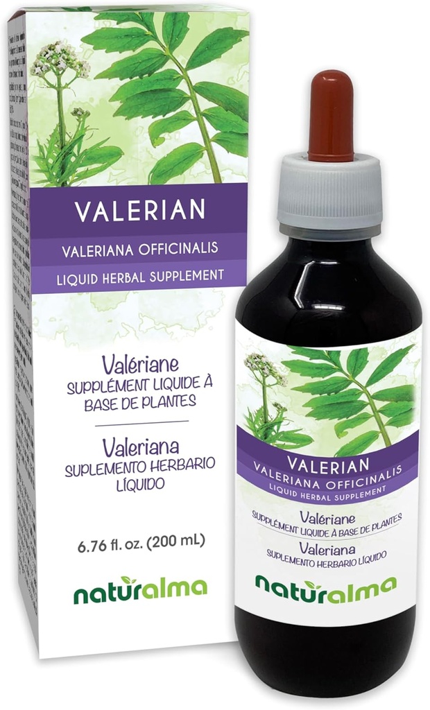 Naturalma Valerian (Valariana officinalis) Juuri Alkoholiton Tincture - 6,76 fl oz Liquid Extract in Drops - Kasviperäisten Supplement - Vegan